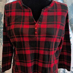 Kim Rogers Perfectly Soft Plaid Long Sleeve Top | Red & Black | Size Medium